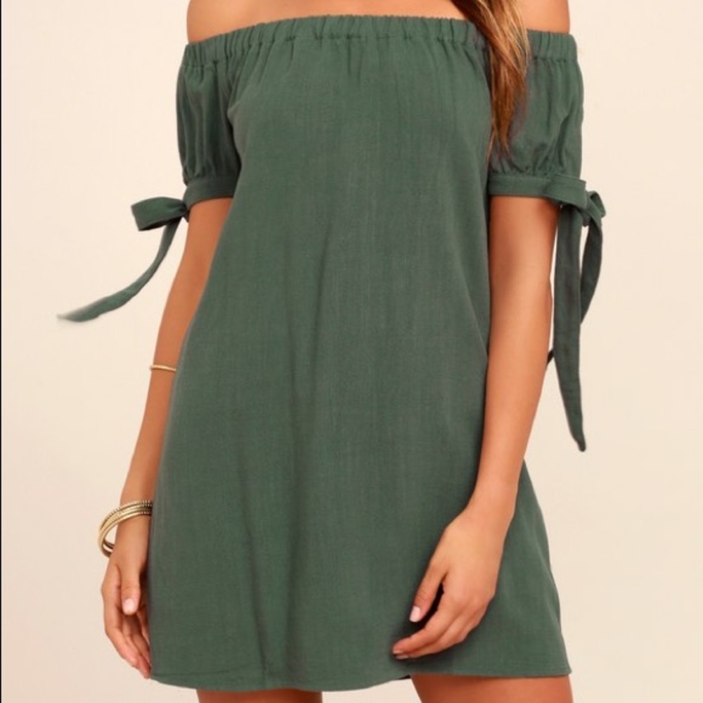 Lulus Olive Green Off the Shoulder Dress